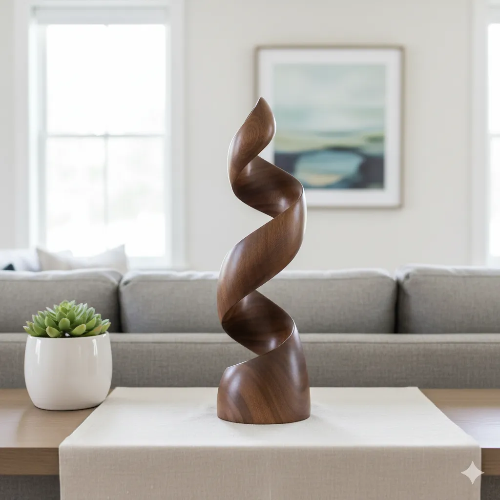 Finished wooden decor piece in home setting