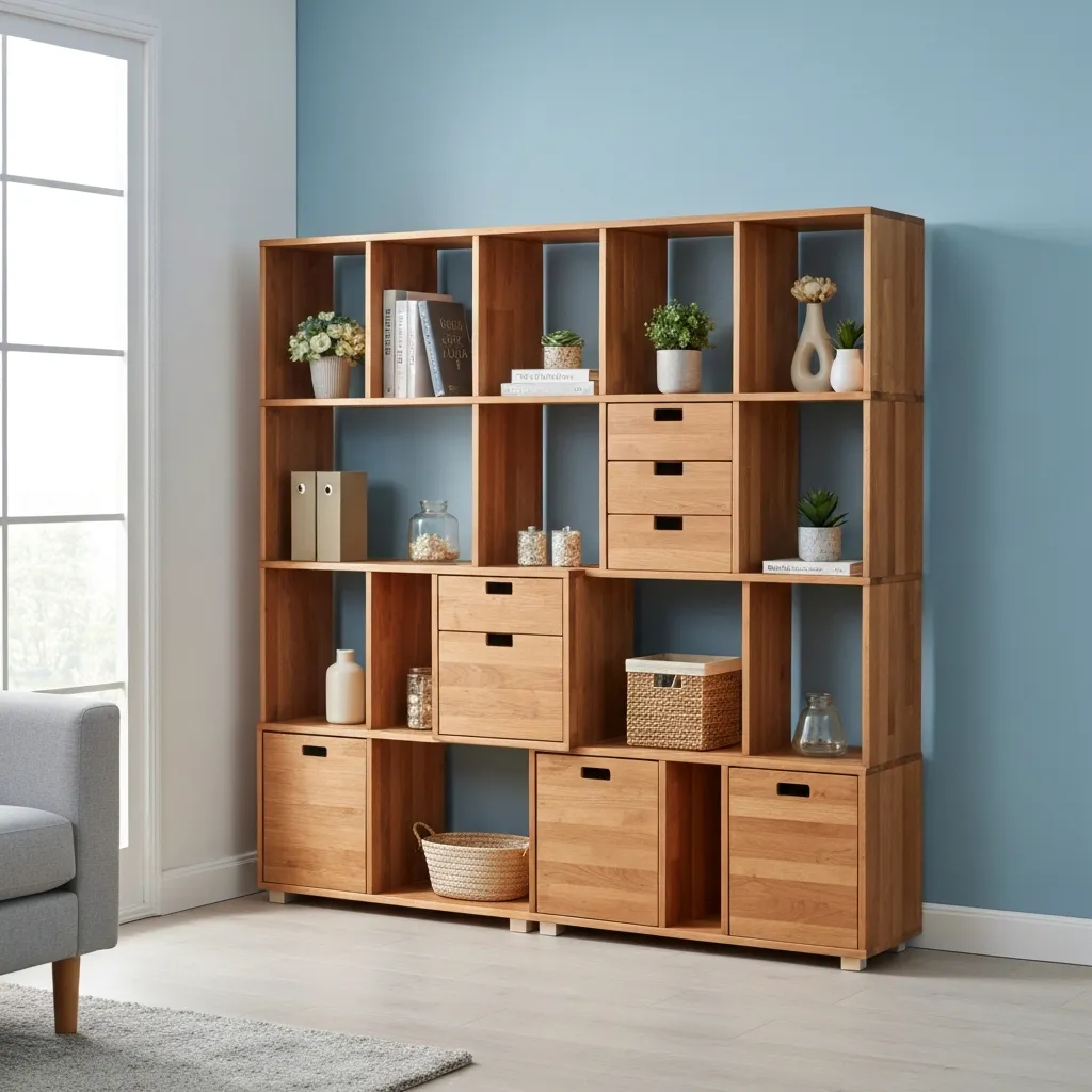 Modular wooden shelving and storage solutions